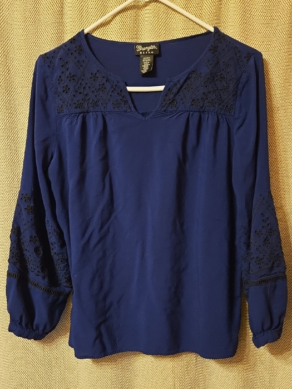 Wrangler Women's Royal Blue Embroidered Peasant Blouse